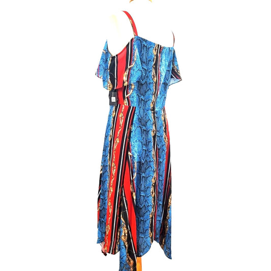 INC Dress Chain Snake Cold Shoulder Handkerchief V-neck Stretch Knee-Length