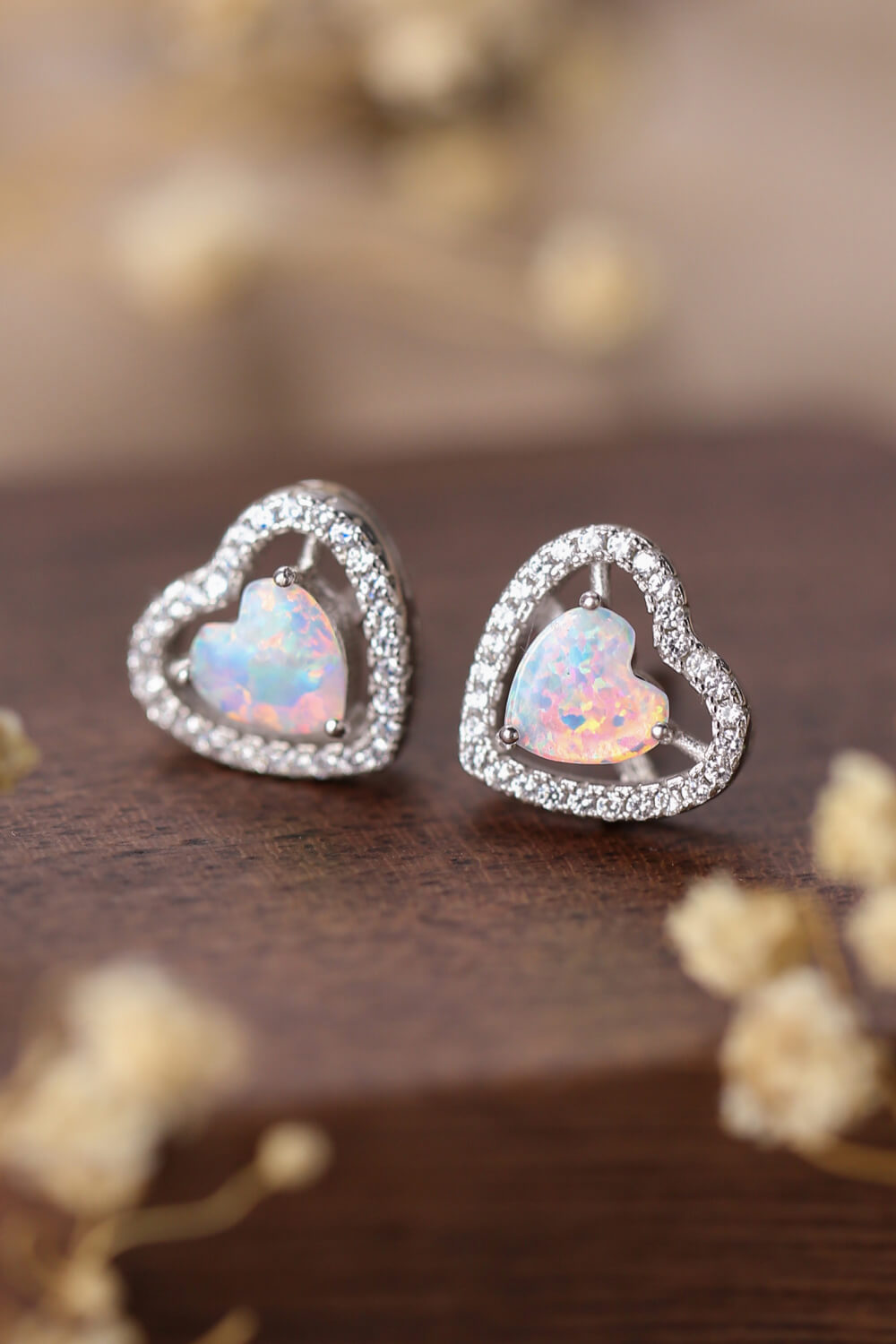 Australian Opal Heart Earrings 925 Sterling Silver Stud Gemstone Jewelry