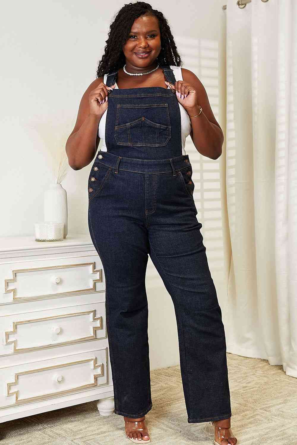 High Waist Taylor Classic Denim Bib Pocket Jean Pant Overalls by Judy Blue