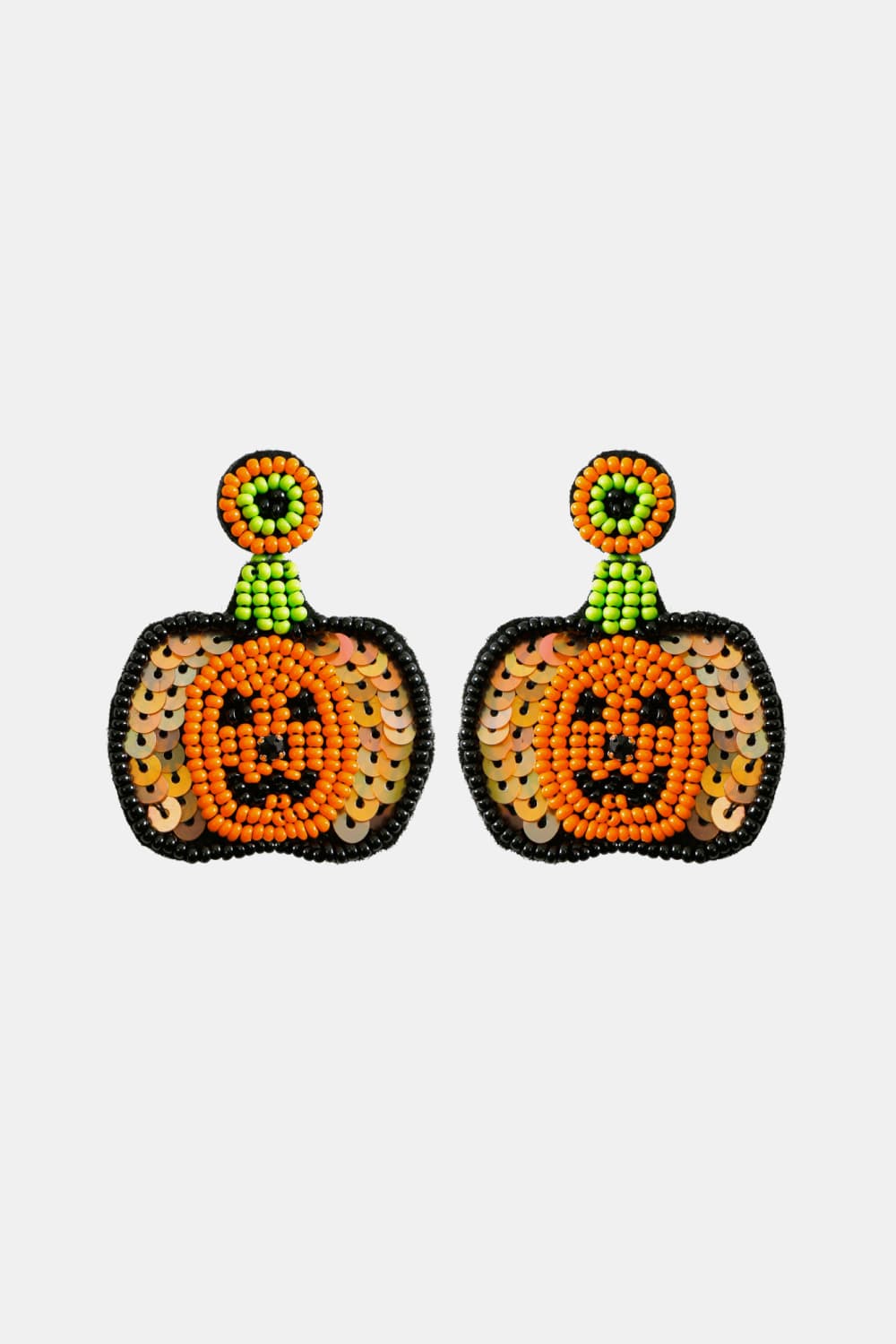 Beaded Sequin Pumpkin Dangle Earrings Fall Artisan Jewelry