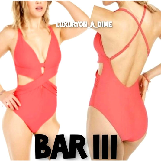 Bar III One-piece Swimwear faux Wrap front Cut-out Monokini Swimsuit