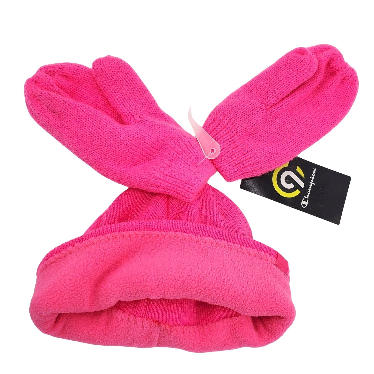 Girls CHAMPION Beanie & Mittens warm Winter 2-piece Set Neon Pink