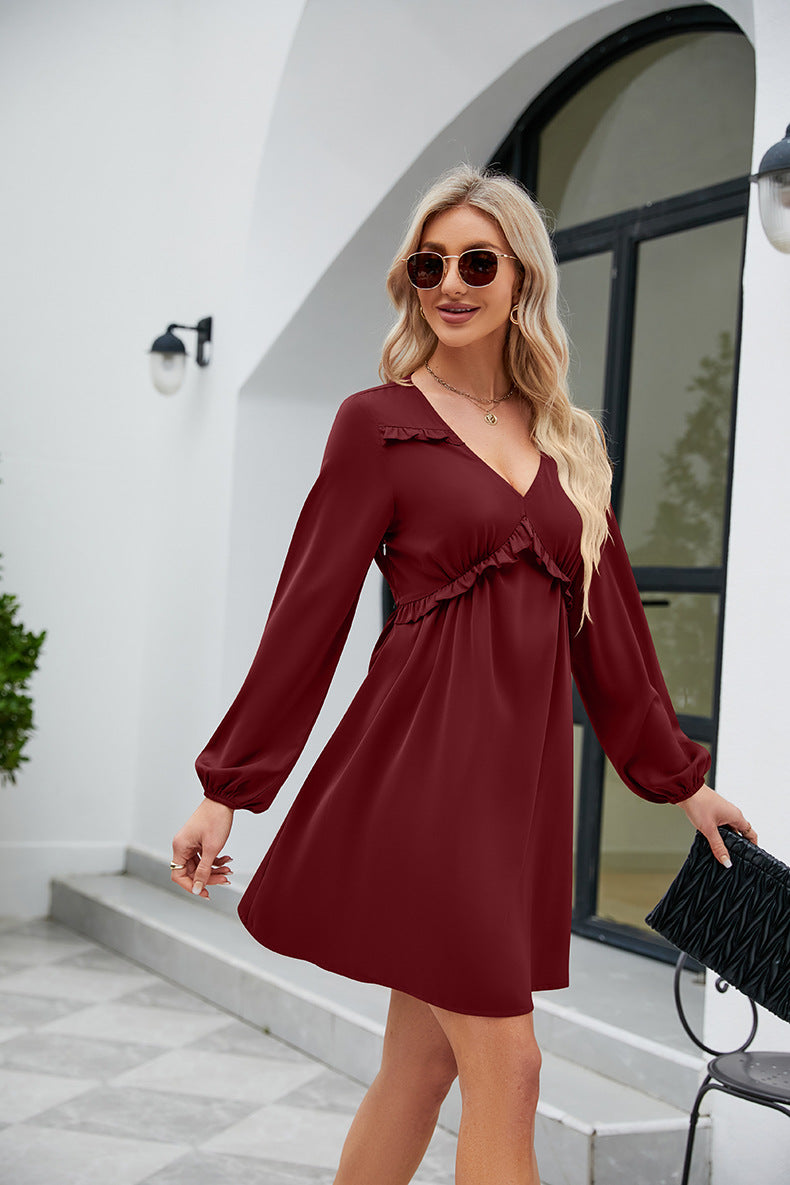 ALL RUFFLED UP V-Neck Frill Long Sleeve Mini Dress