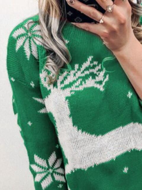 Reindeer Winter Snow Chic Knit Round Neck Classy Holiday Sweater