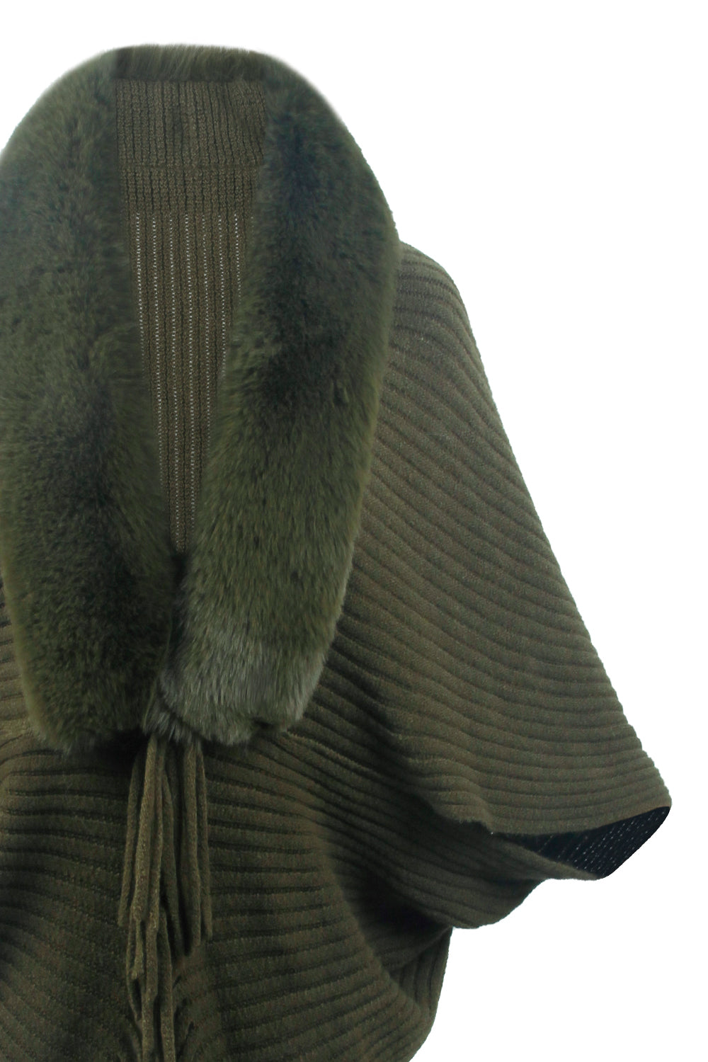 Plush Faux Fur Fringe Hem Oversized Open Front Knit Cardigan Poncho Jacket