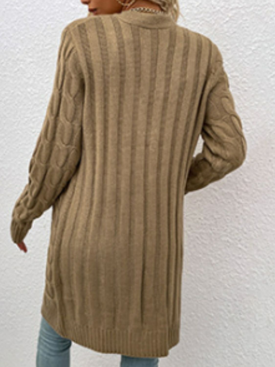 Chunky Cable-Knit Classic Button Front Long Cardigan with Pockets