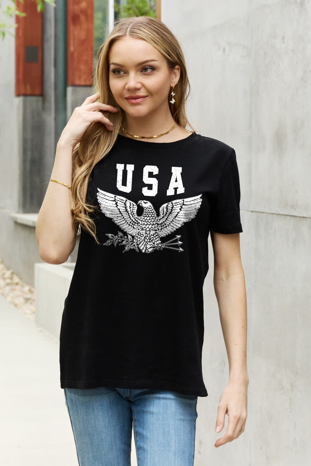 USA American Eagle Graphic 100% Cotton Short-sleeve Tee Shirt
