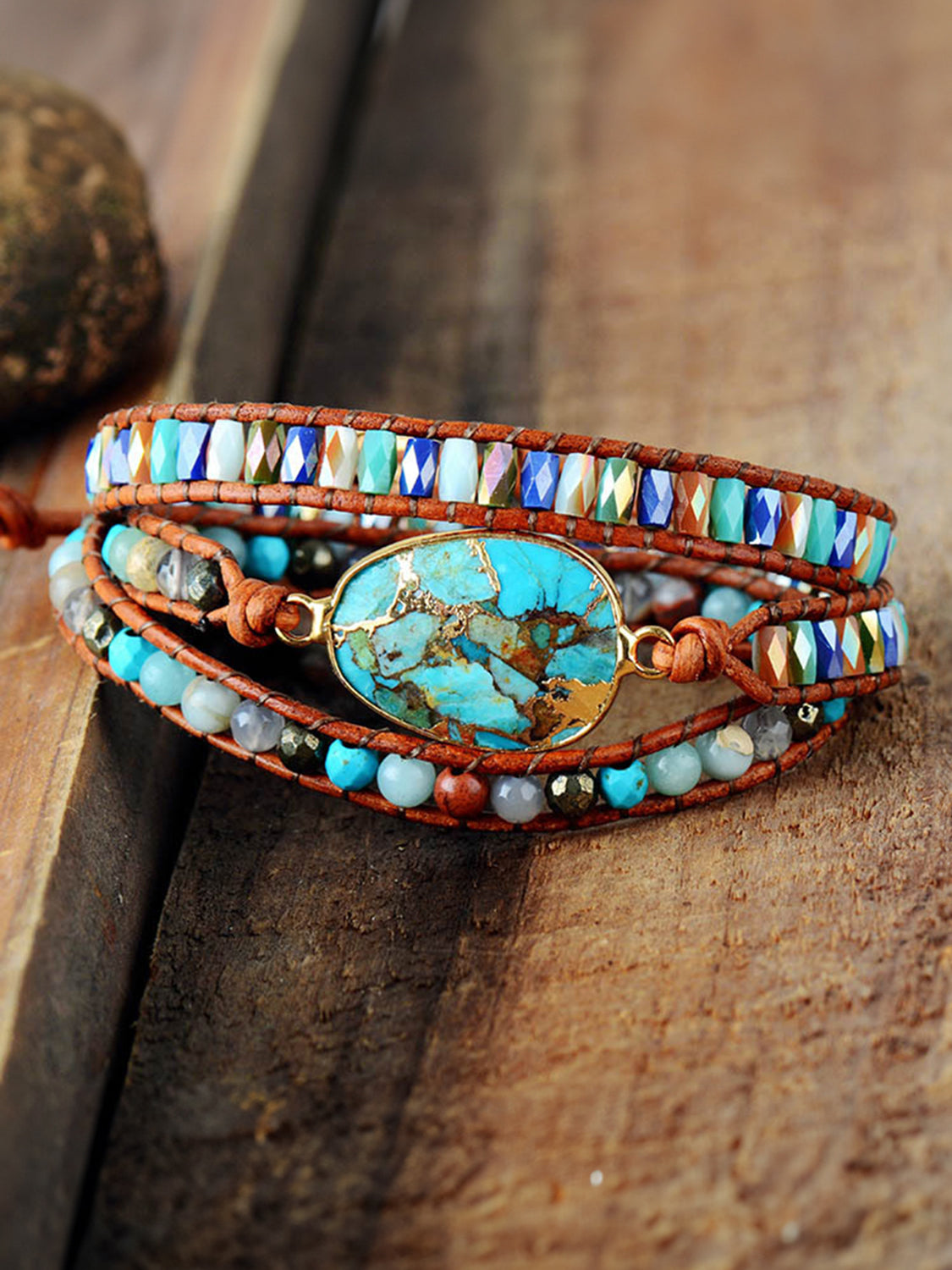 Natural Stone Agate Pyrite Multi-Strand Beaded Wrap Bracelet Grounded Energy