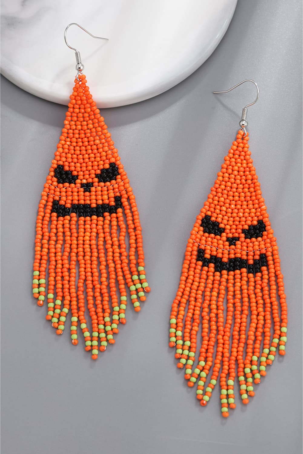 Spooky Fun Beaded Long Dangle Earrings Halloween Jewelry Pumpkin Ghost Spider Witch Skeleton