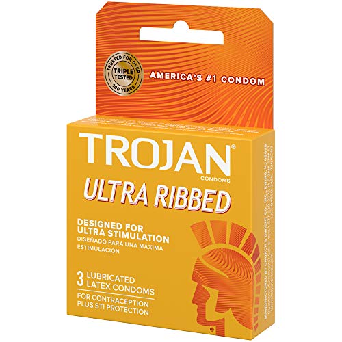 TROJAN Ribbed Condom Stimulations Ultra ribbed 3 Count discreet box