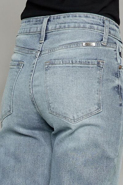 KanCan High-Rise Waist Raw Distressed Cropped Hem Wide Leg Mom Denim Jean Pants