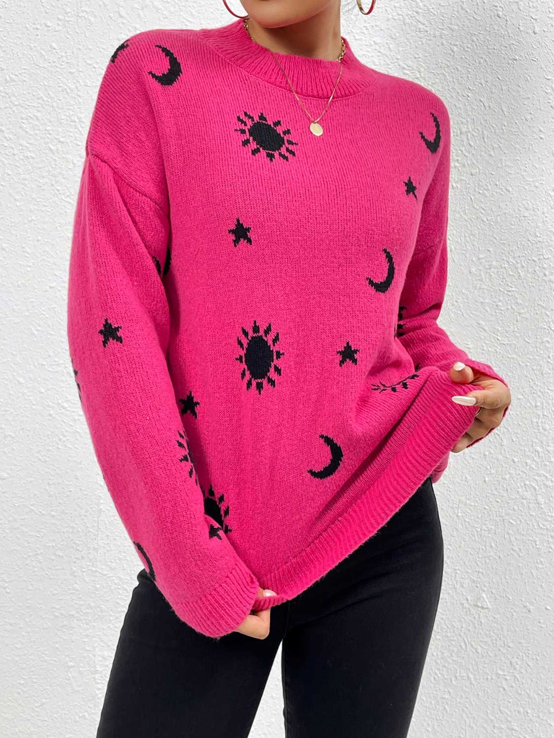 Unique Print Knit Pullover Celestial Mushroom Skull Yin Yang Sweater Shirt