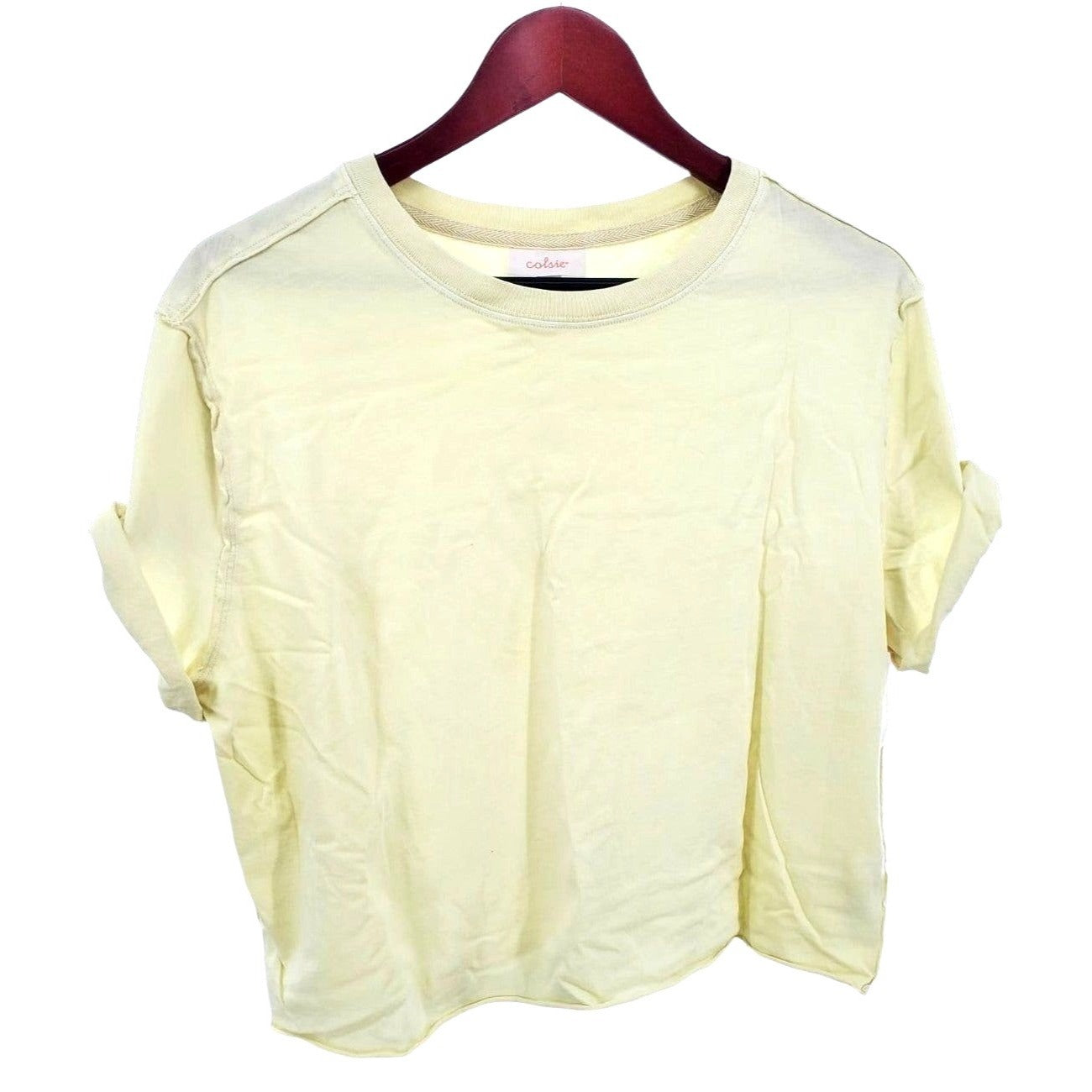 COLSIE Shirt Bright neon Yellow Crop top Lightweight Tee Raw Hem