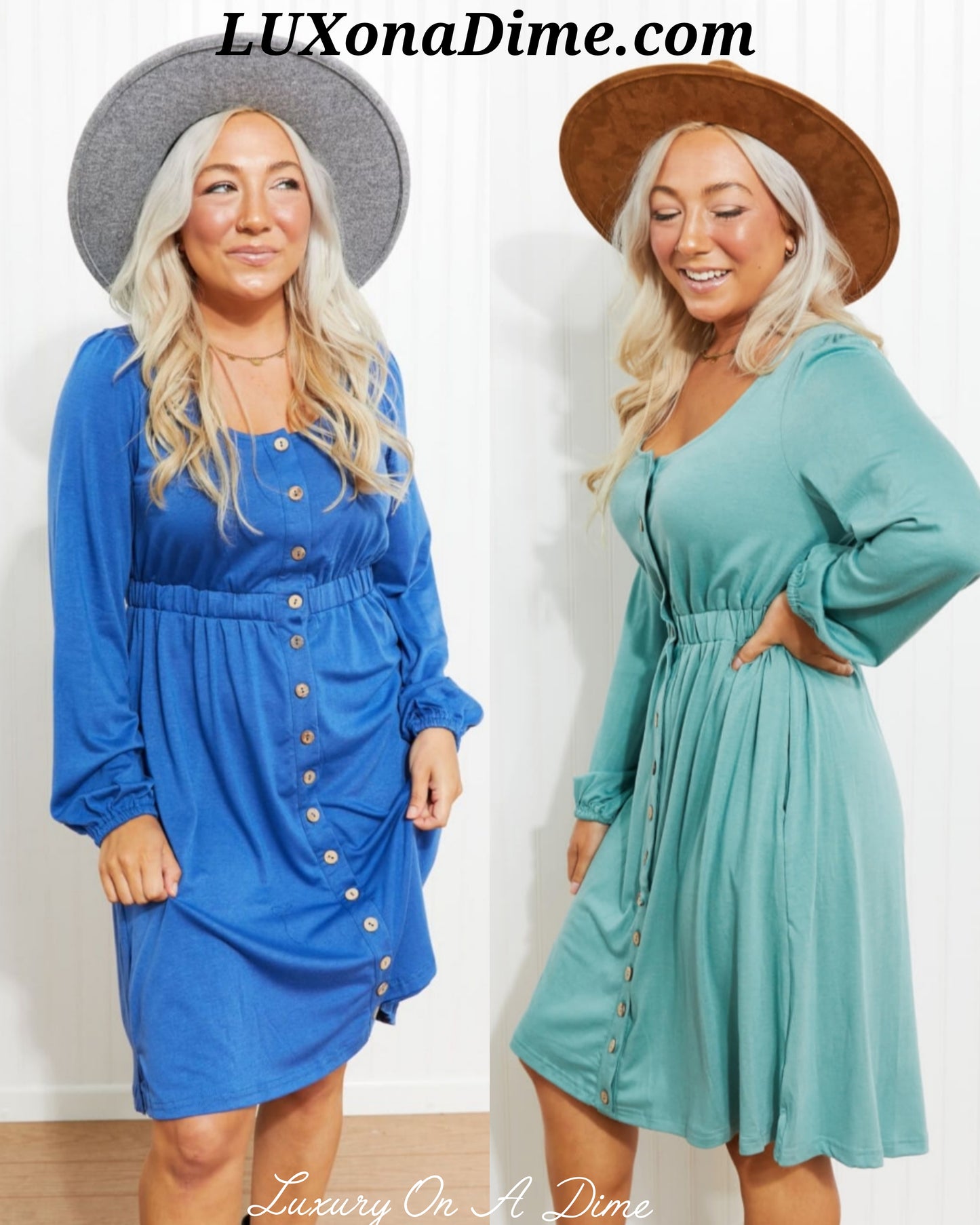 Chic Scoop Neck Empire Waist Long Sleeve Dress (Plus Size Available) in 4 Colors