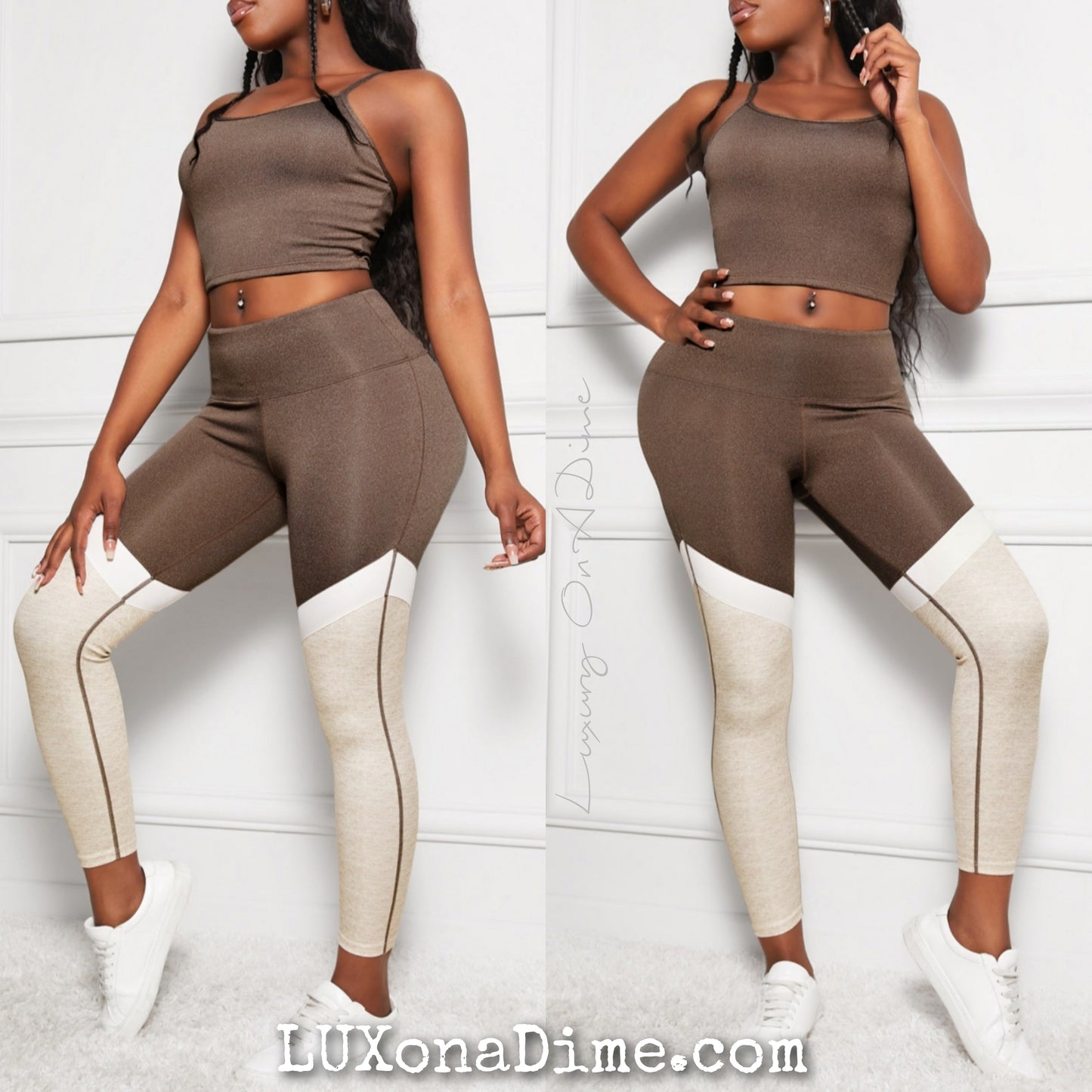 2-pc Matching Active Set Sports Cami Top & Color Block Pants
