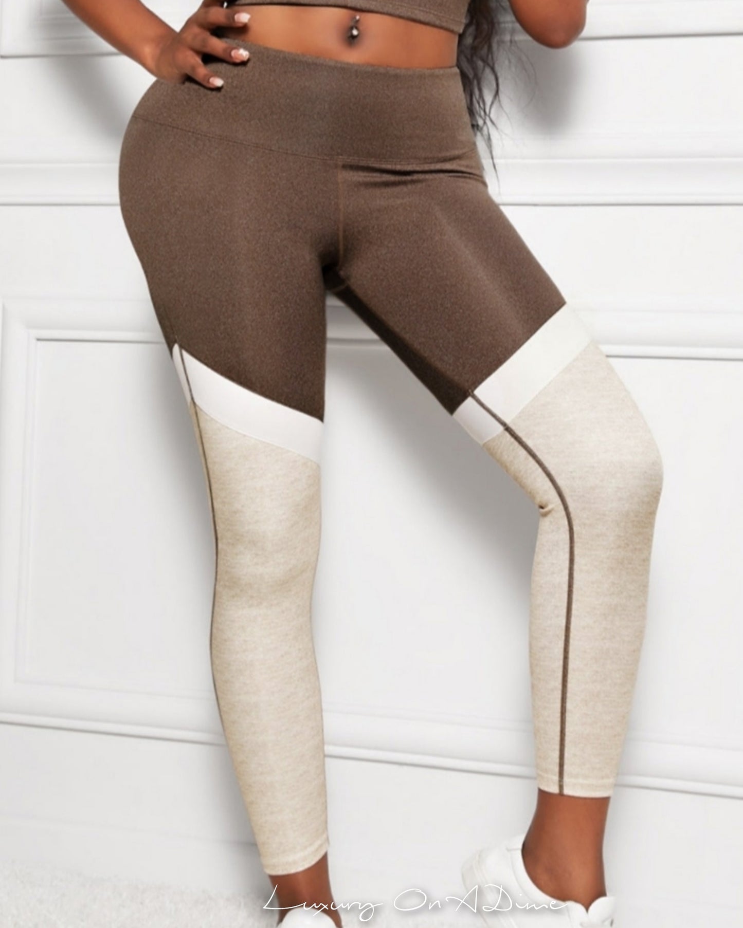 2-pc Matching Active Set Sports Cami Top & Color Block Pants