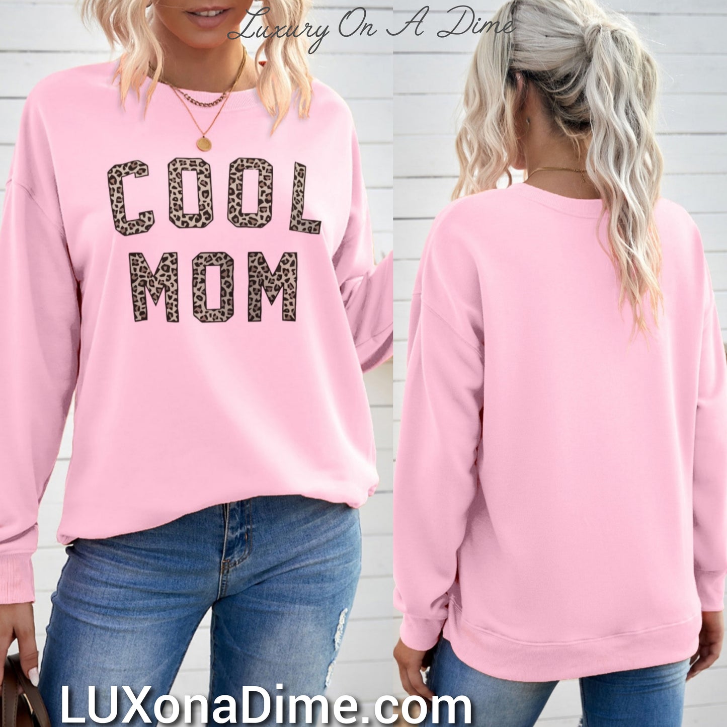 COOL MOM Leopard Graphic Pullover Sweatshirt (Plus Size Available)