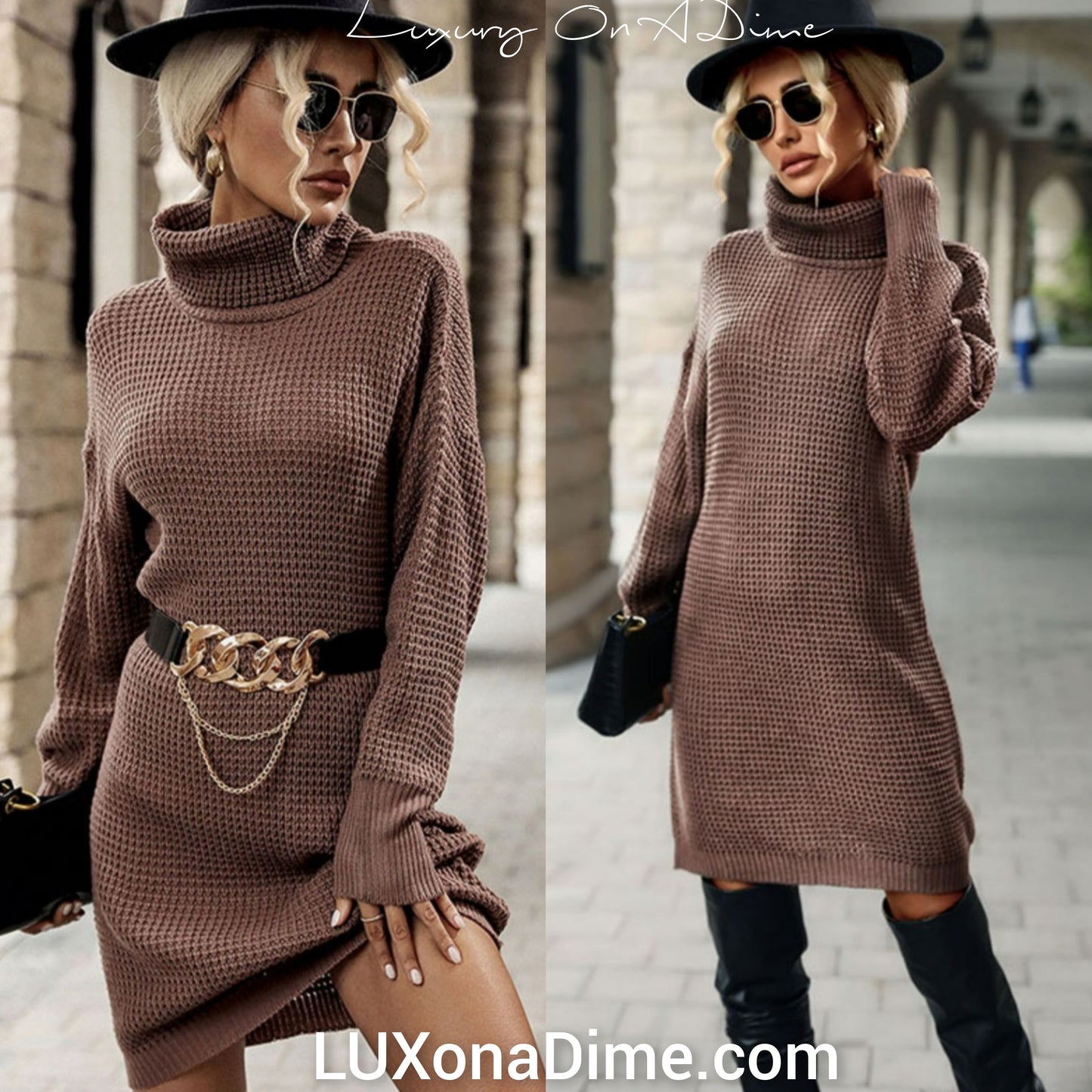 Turtleneck Long-sleeve Mini Sweater Dress