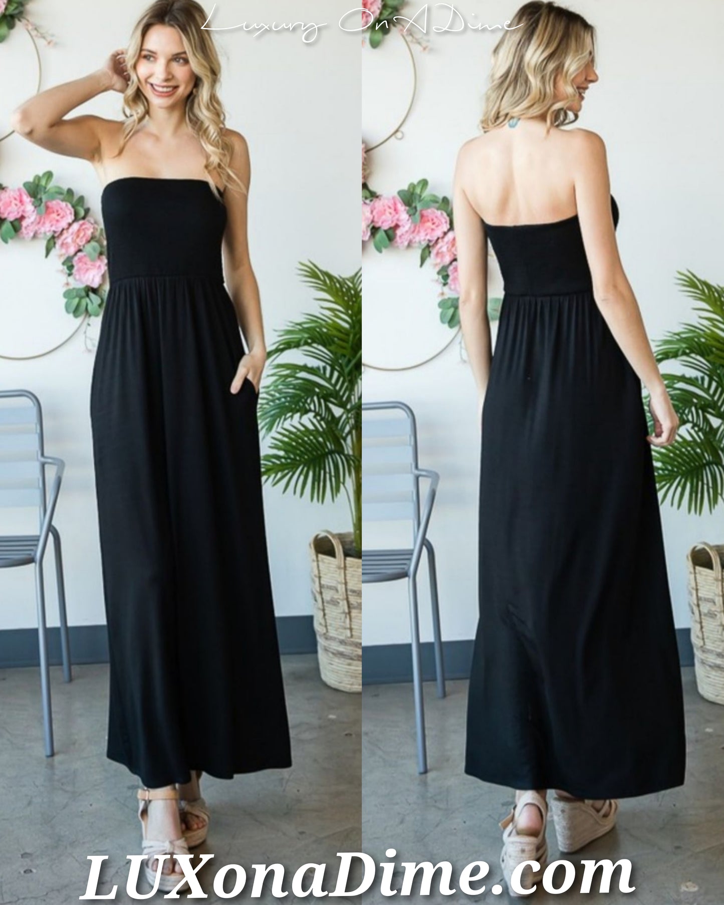 Strapless Classic Maxi Sun Dress with Pockets ( Plus Size Available)