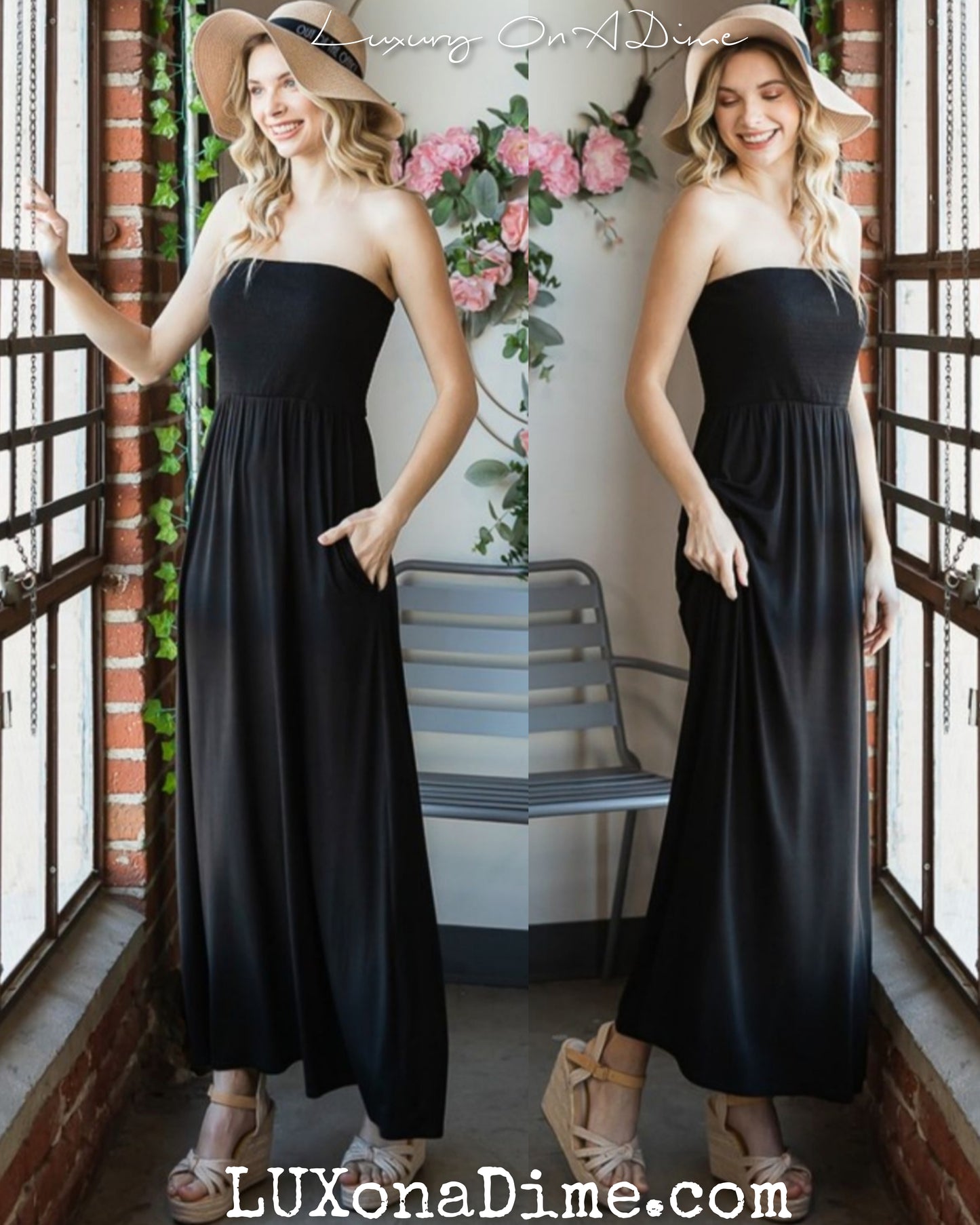 Strapless Classic Maxi Sun Dress with Pockets ( Plus Size Available)