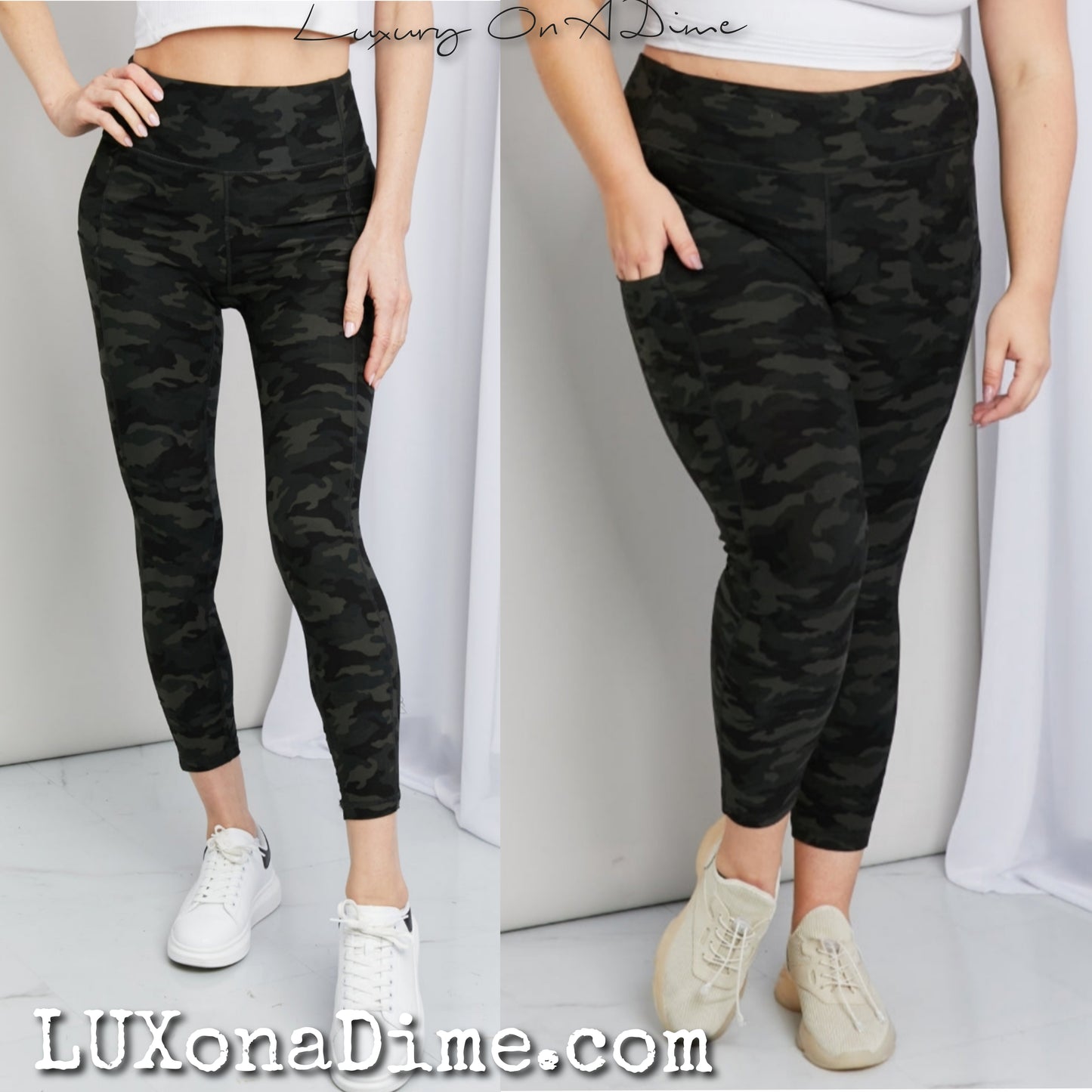 Camouflage High-rise Side Pocket Yoga Workout Pants (Plus Size Available)