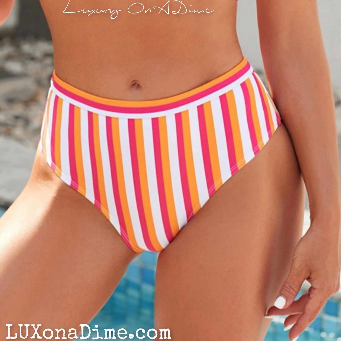 Bright High-waist Bikini Set Colorful Stripe Swimsuit