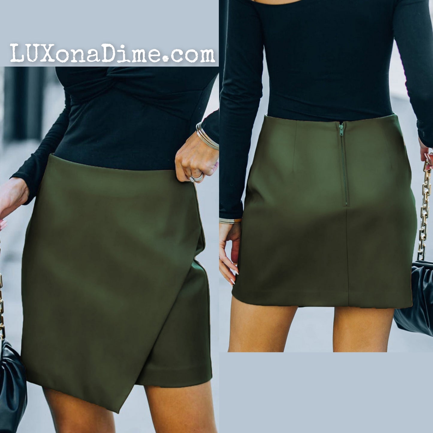 Vegan Leather Faux Wrap Asymmetrical Mini Skirt (4 Colors Available)