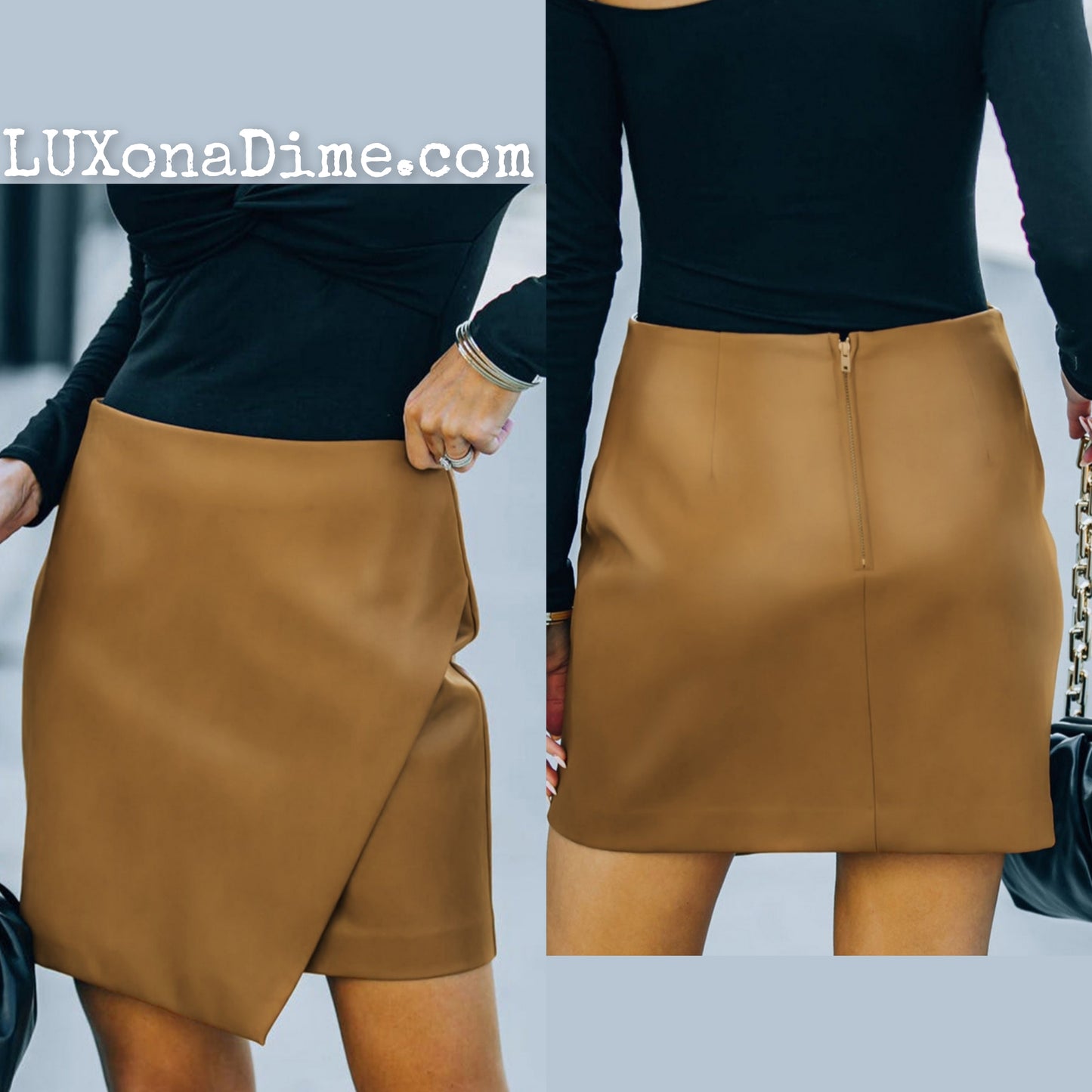 Vegan Leather Faux Wrap Asymmetrical Mini Skirt (4 Colors Available)