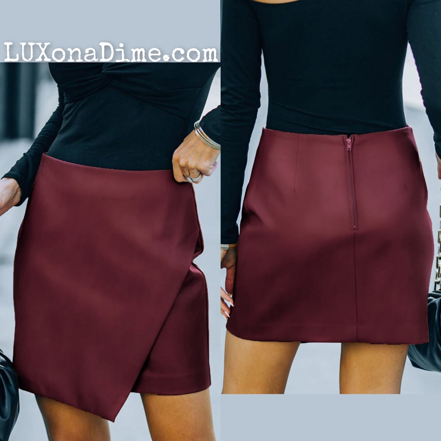 Vegan Leather Faux Wrap Asymmetrical Mini Skirt (4 Colors Available)