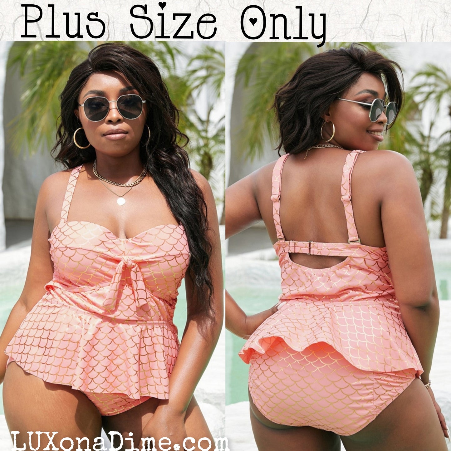 Mermaid Fish Scale Peplum High-waist Tankini Matching Swimwear Set (PLUS-SIZE ONLY)