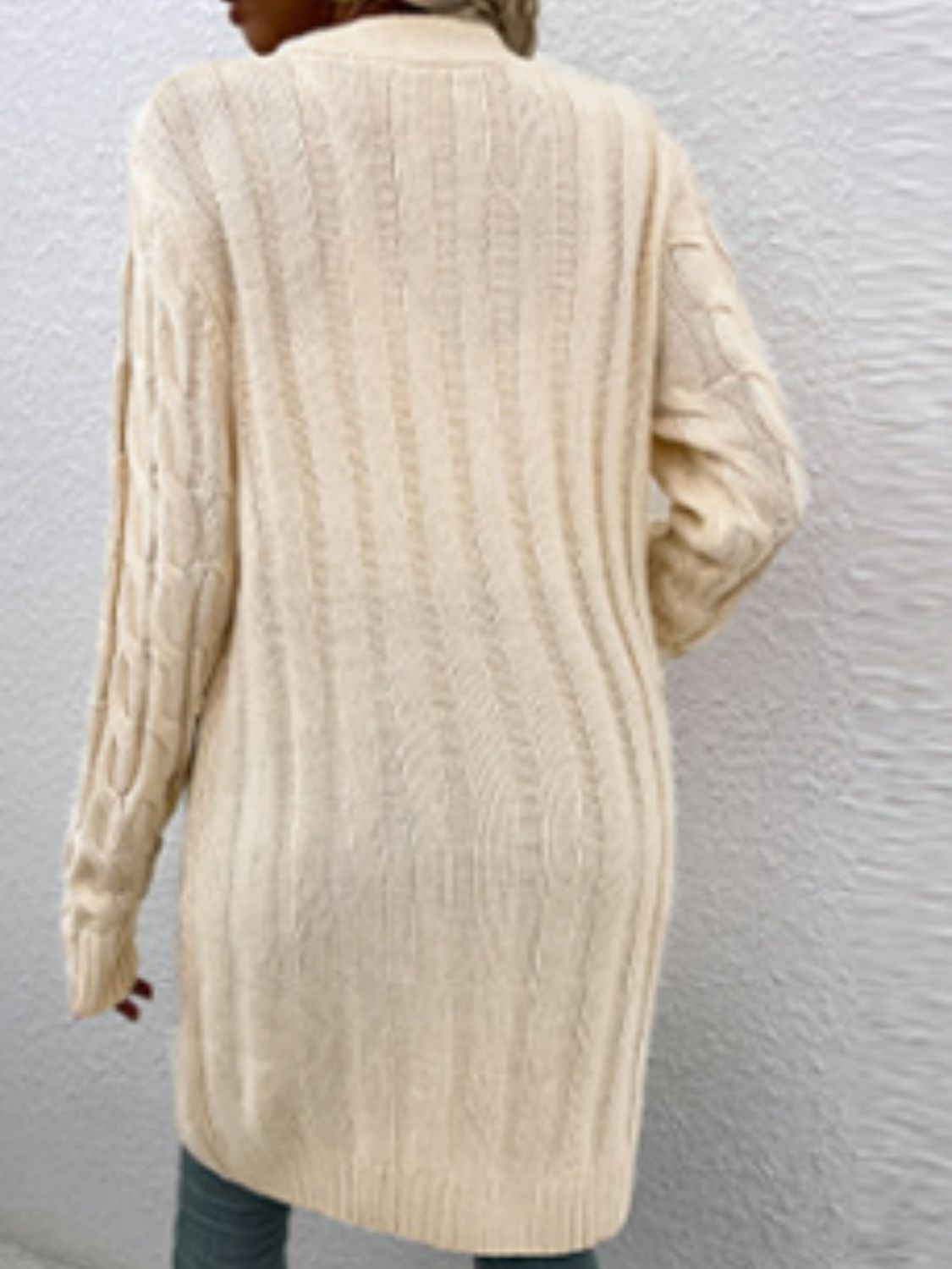 Chunky Cable-Knit Classic Button Front Long Cardigan with Pockets