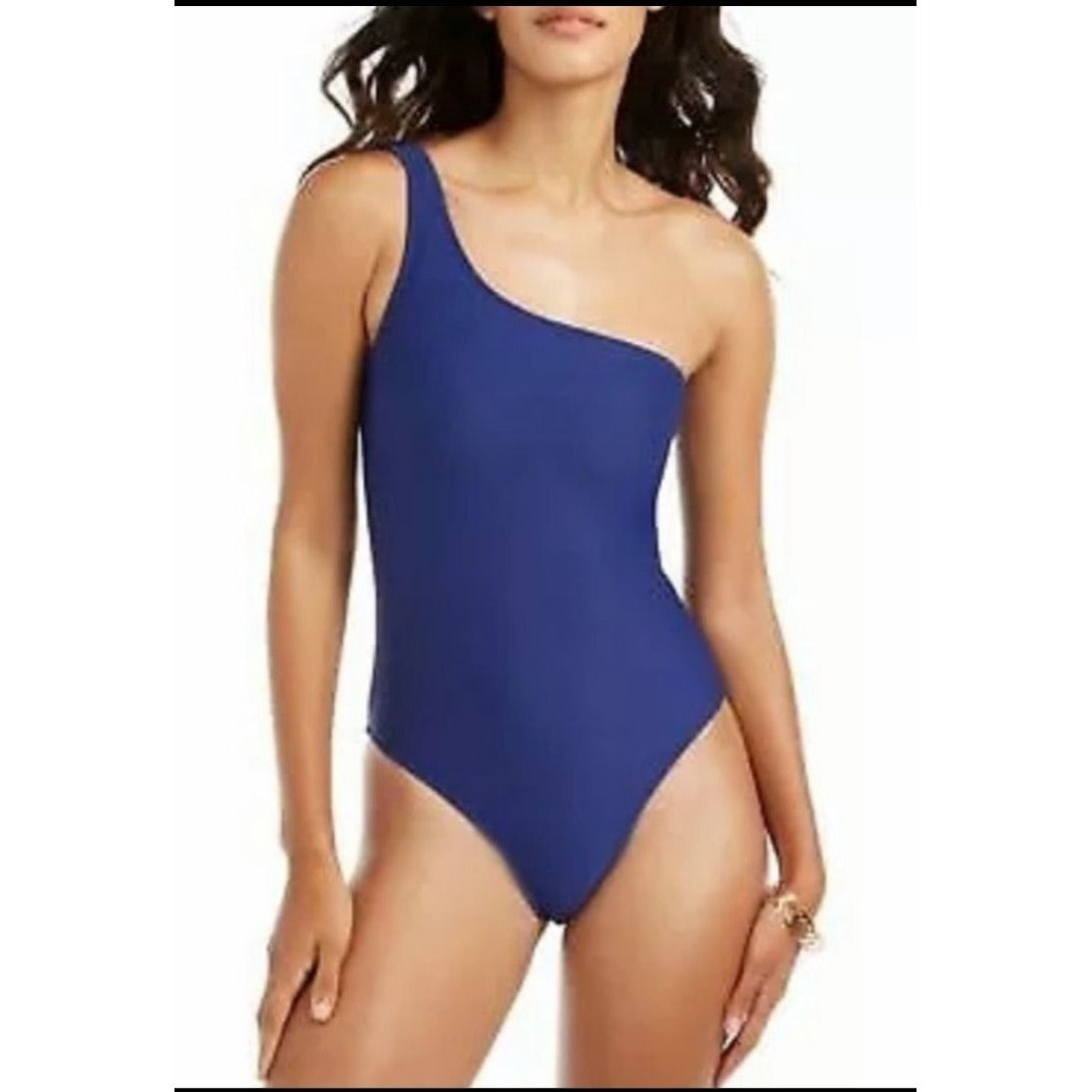 RACHEL ROY One-piece Ribbed Solid Swimsuit One Shoulder Swimwear