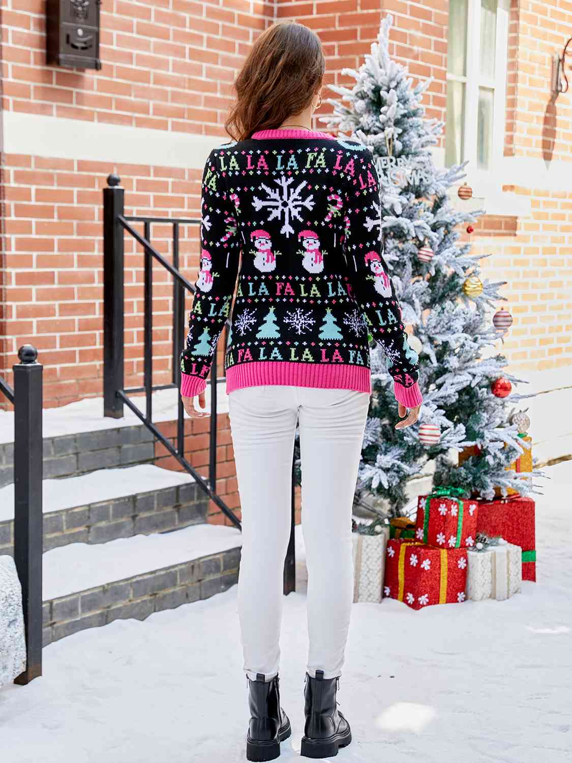 Neon Snowman Festive Puff Ball Christmas Holiday Long Sleeve Winter Sweater