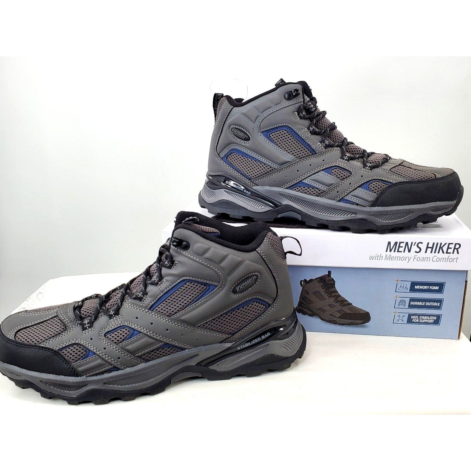 Men’s KHOMBU Luke Hikers 10 high quality Shoe Boots Gray Memory Foam Durable Outsole NWT