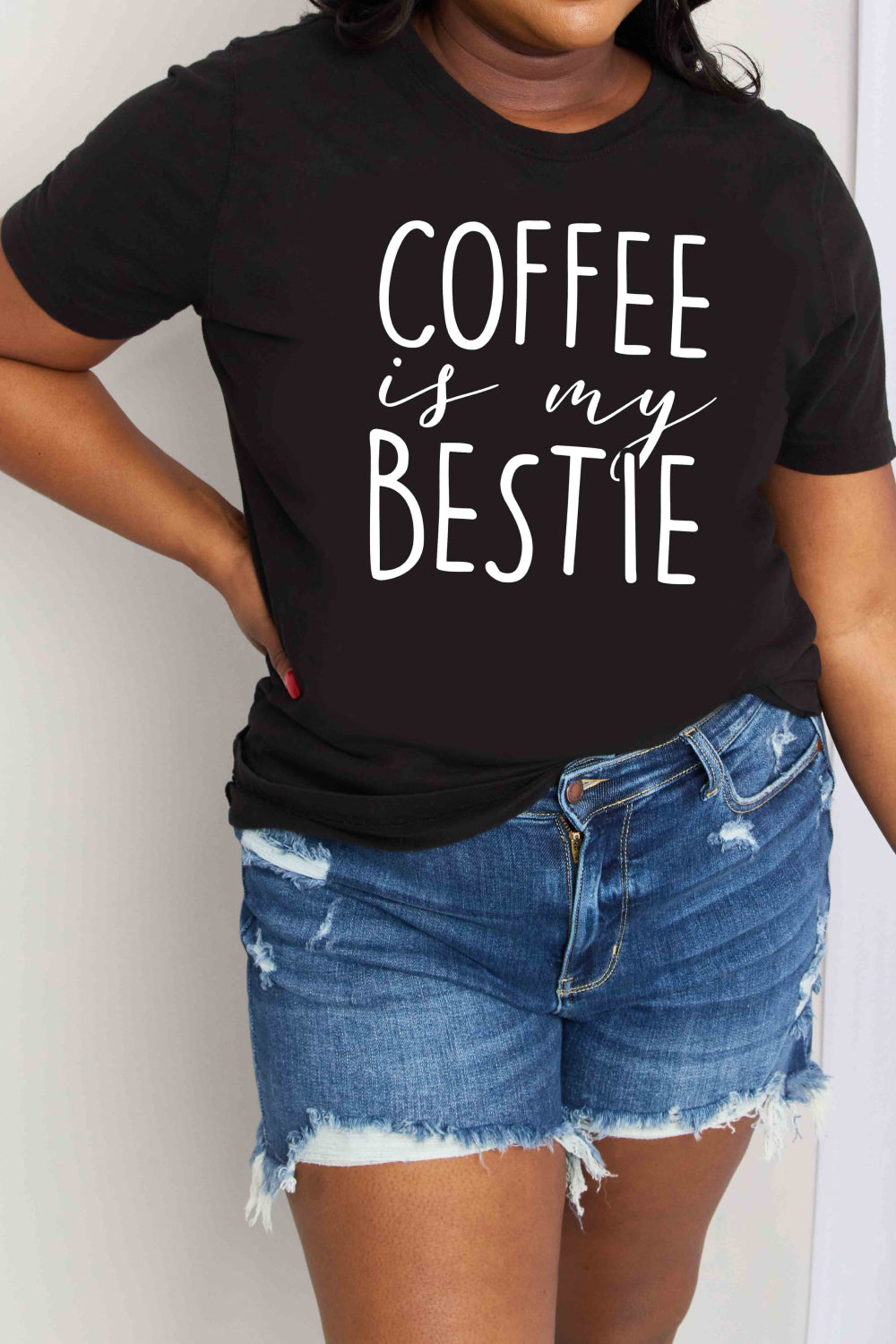 Funny COFFEE IS MY BESTIE Graphic 100% Cotton Tee Shirt (Plus Size Available)