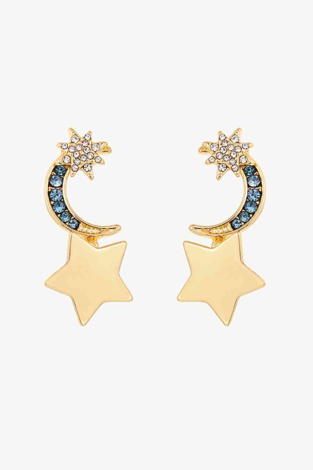 Lasting Wish Inlaid Rhinestone Star and Moon Drop Celestial Earrings