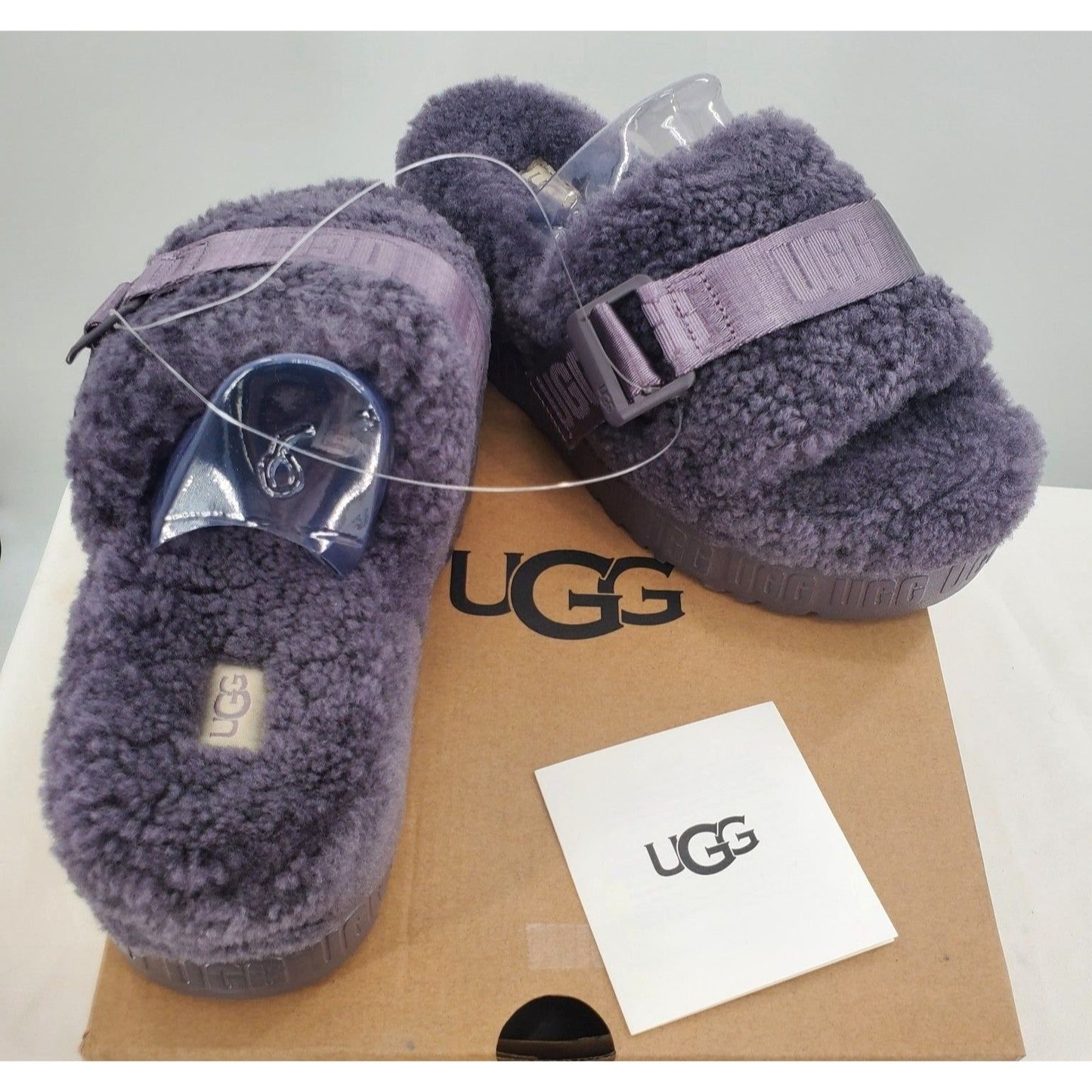 UGG Australia FLUFFITA Fur Platform Sandal mule Monogram Slip-on Shoes