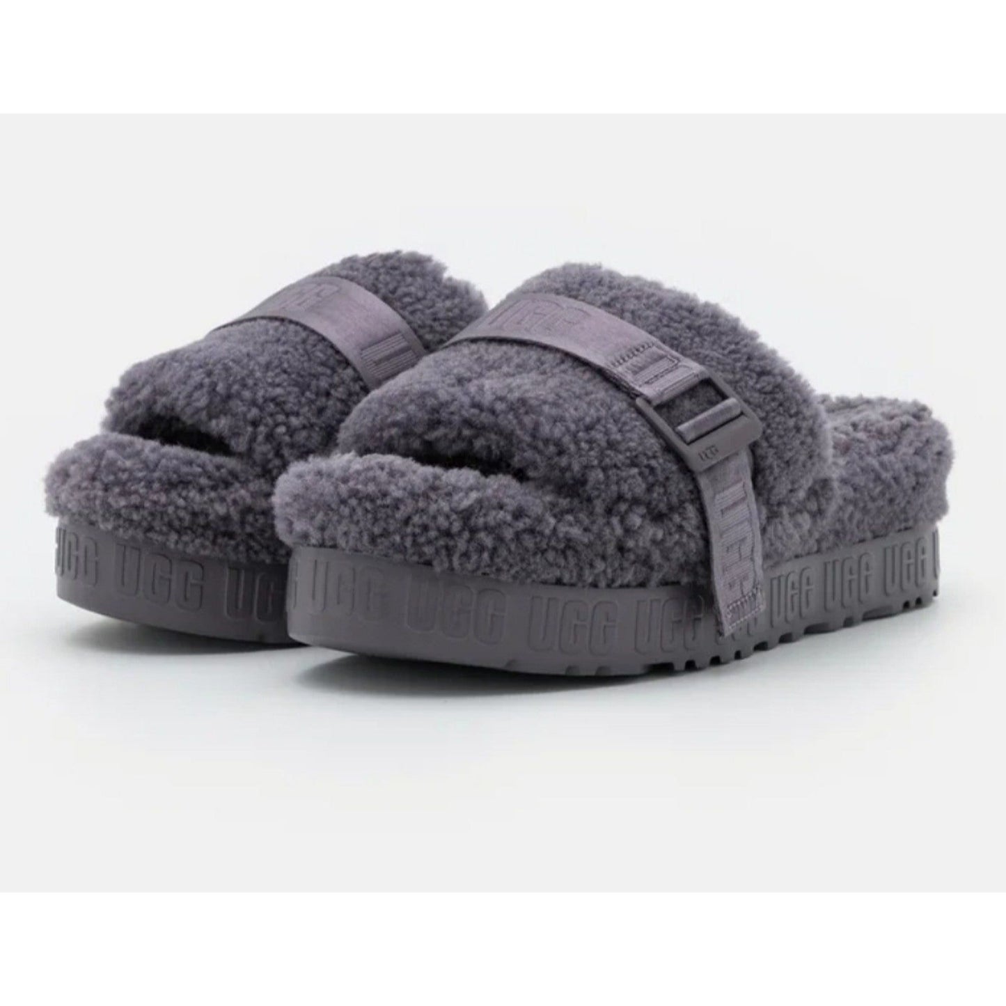 UGG Australia FLUFFITA Fur Platform Sandal mule Monogram Slip-on Shoes
