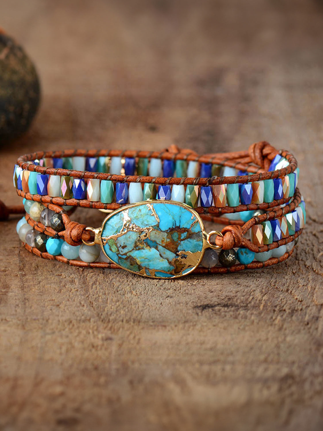 Natural Stone Agate Pyrite Multi-Strand Beaded Wrap Bracelet Grounded Energy