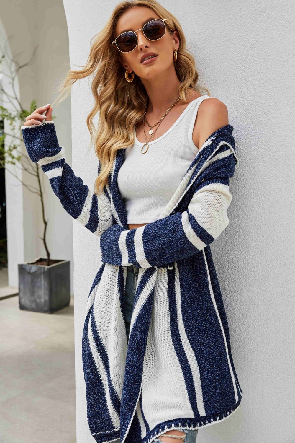 Long Hooded Oversized Knit Cardigan Handkerchief Shrug (2 colors available)