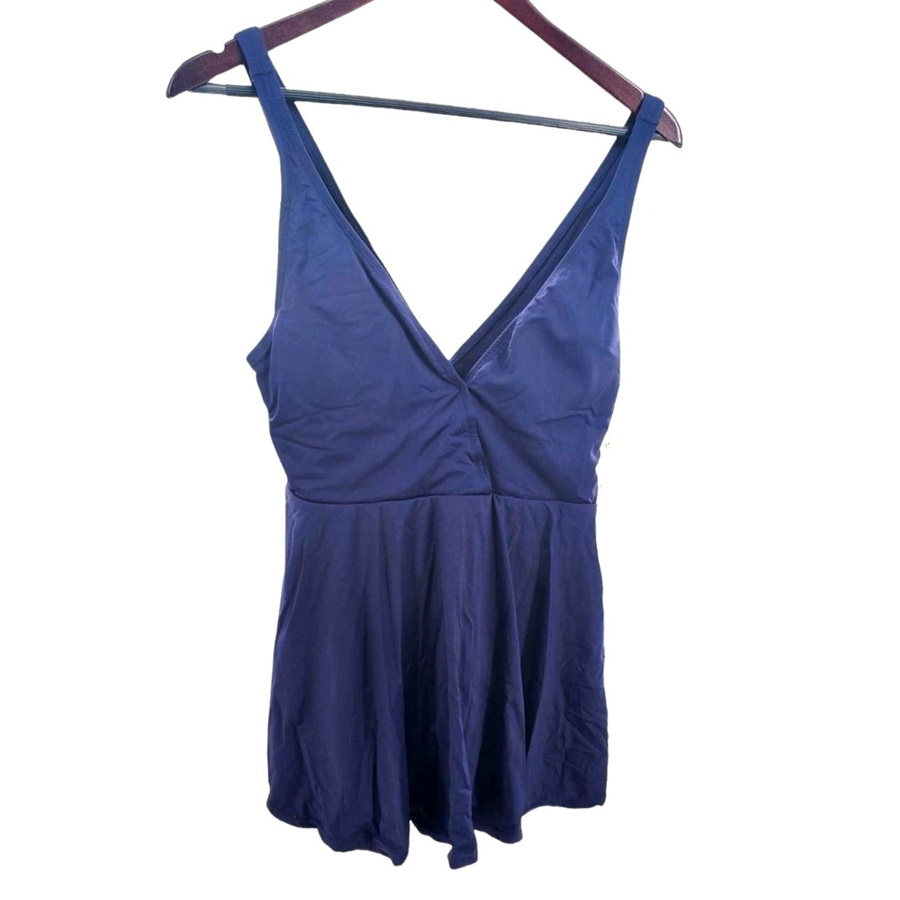 ANNE COLE One-piece Plunge V-neck Bathing suit Swim Dress Navy swimwear