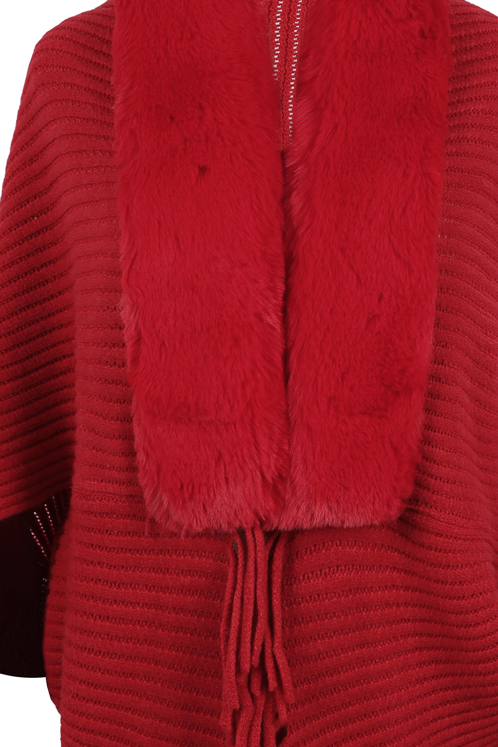 Plush Faux Fur Fringe Hem Oversized Open Front Knit Cardigan Poncho Jacket