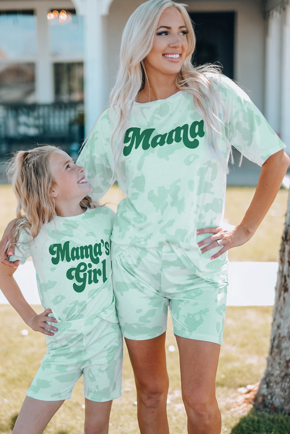 MAMA Graphic Tie-dye Maching Casual Shirt and Shorts Lounge Set