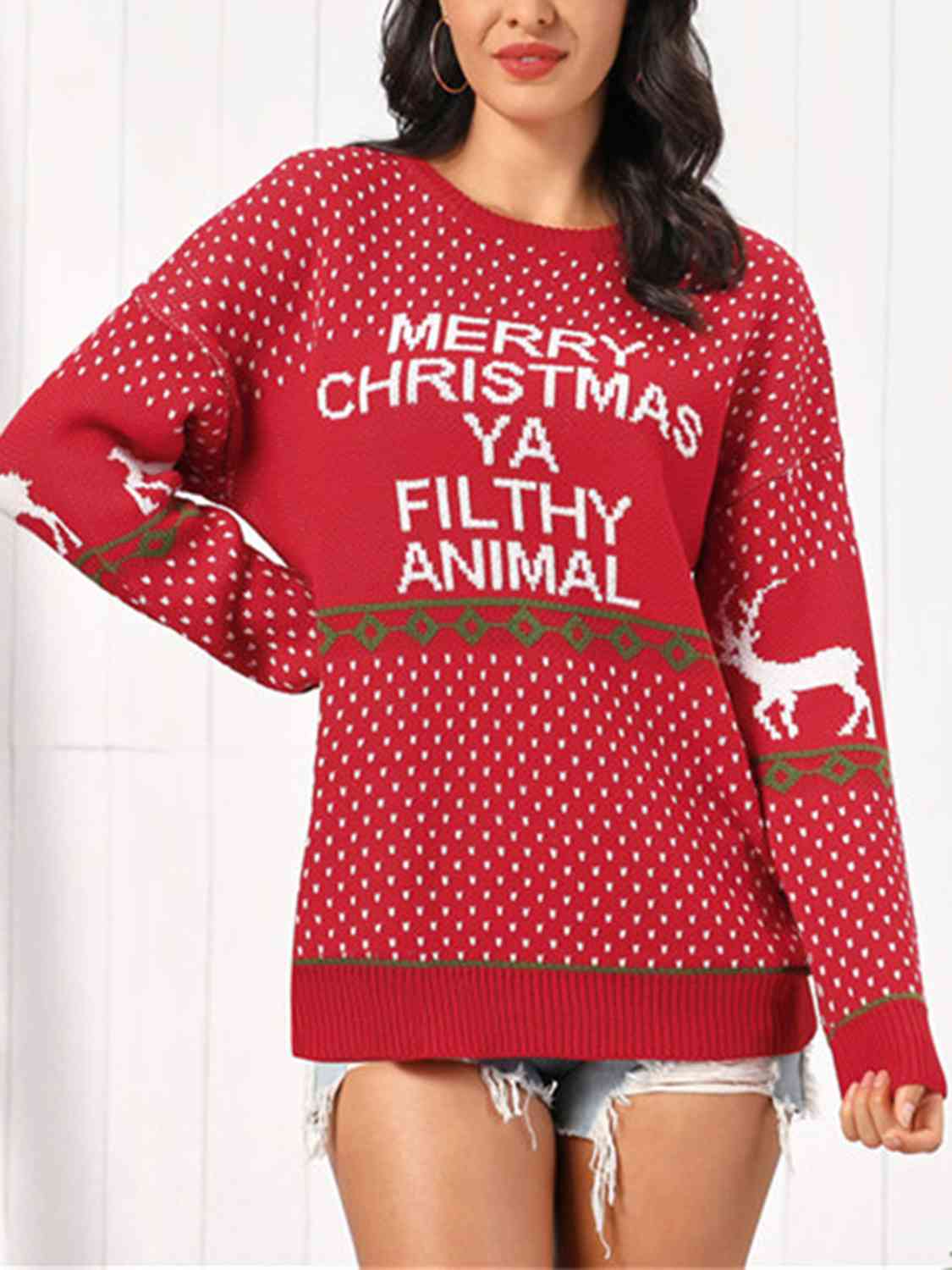 Merry Christmas Ya Filthy Animal Funny Home Movie Knit Sweater
