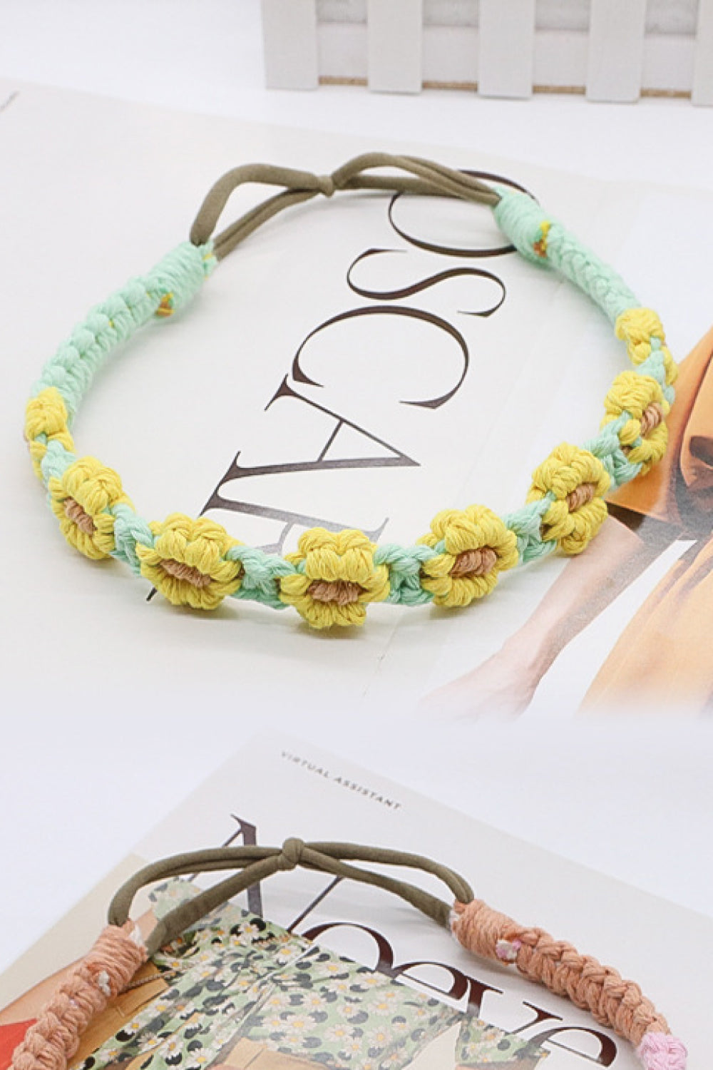 2-Pack Premium Colorful Daisy Macrame Boho Handmade Retro Headband