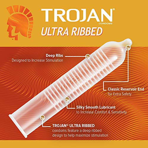 TROJAN Ribbed Condom Stimulations Ultra ribbed 3 Count discreet box