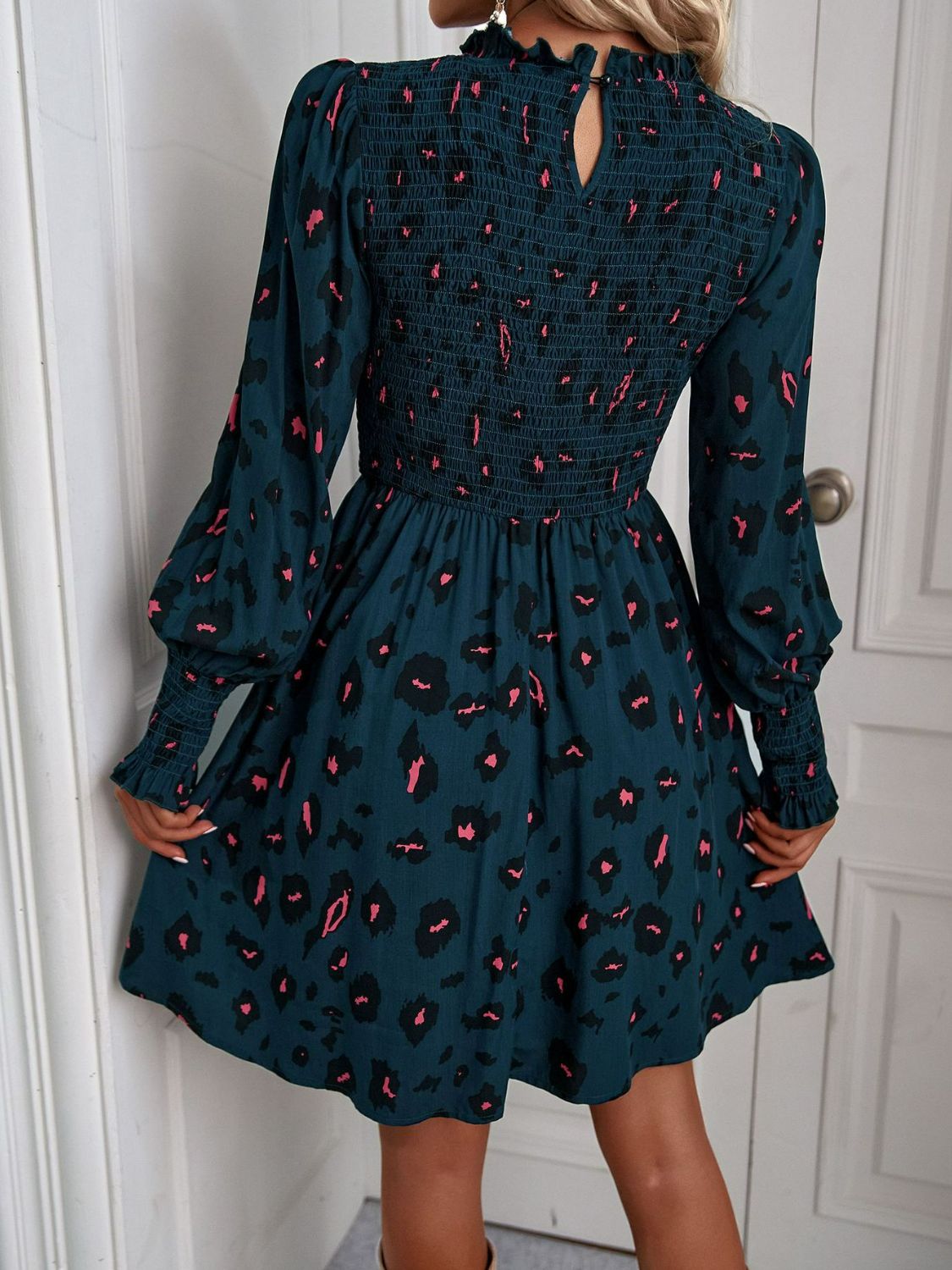 Fun Print Puff Long Sleeve Smocked Dress (4 Colors Available)