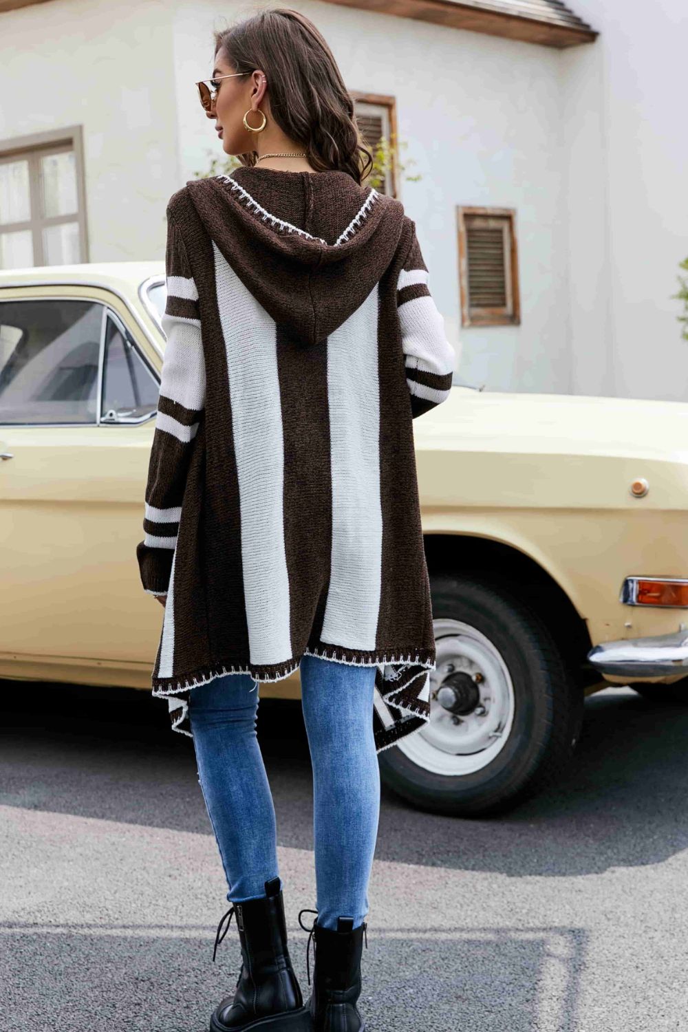 Long Hooded Oversized Knit Cardigan Handkerchief Shrug (2 colors available)