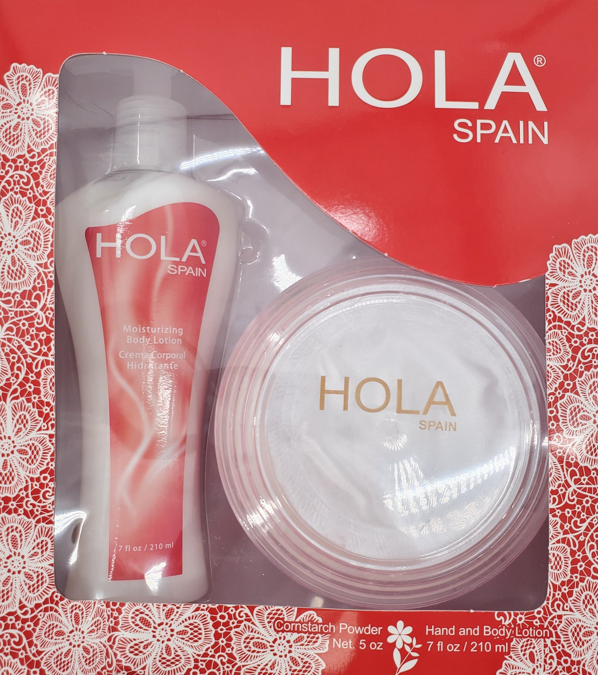 Hola Spain Skincare Set: 5 oz Perfumated Cornstarch Dusting Powder & 7