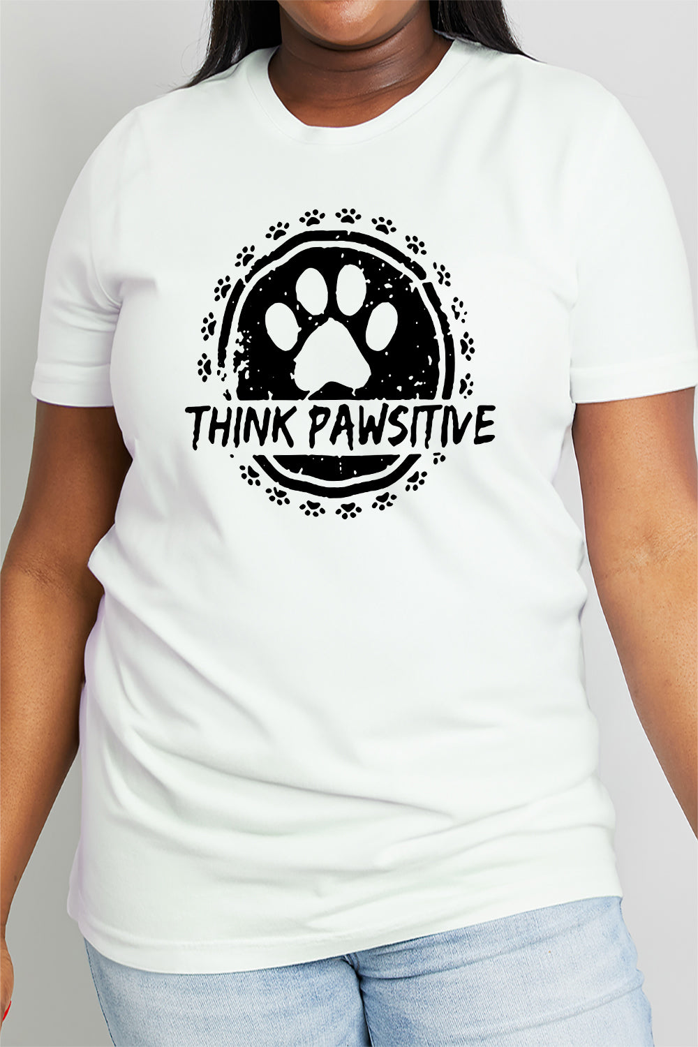 THINK PAWSITIVE Animal Paw Print Graphic 100% Cotton Short Sleeve Tee Shirt (Plus Size Avaialable)